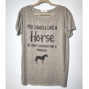 Lilicloth Womens Horse Graphic Tee Heather Grey Short‎ Sleeve Large Equestrian